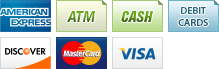 We accept American Express, ATM, Cash, Debit Card, Discover, MasterCard and Visa.